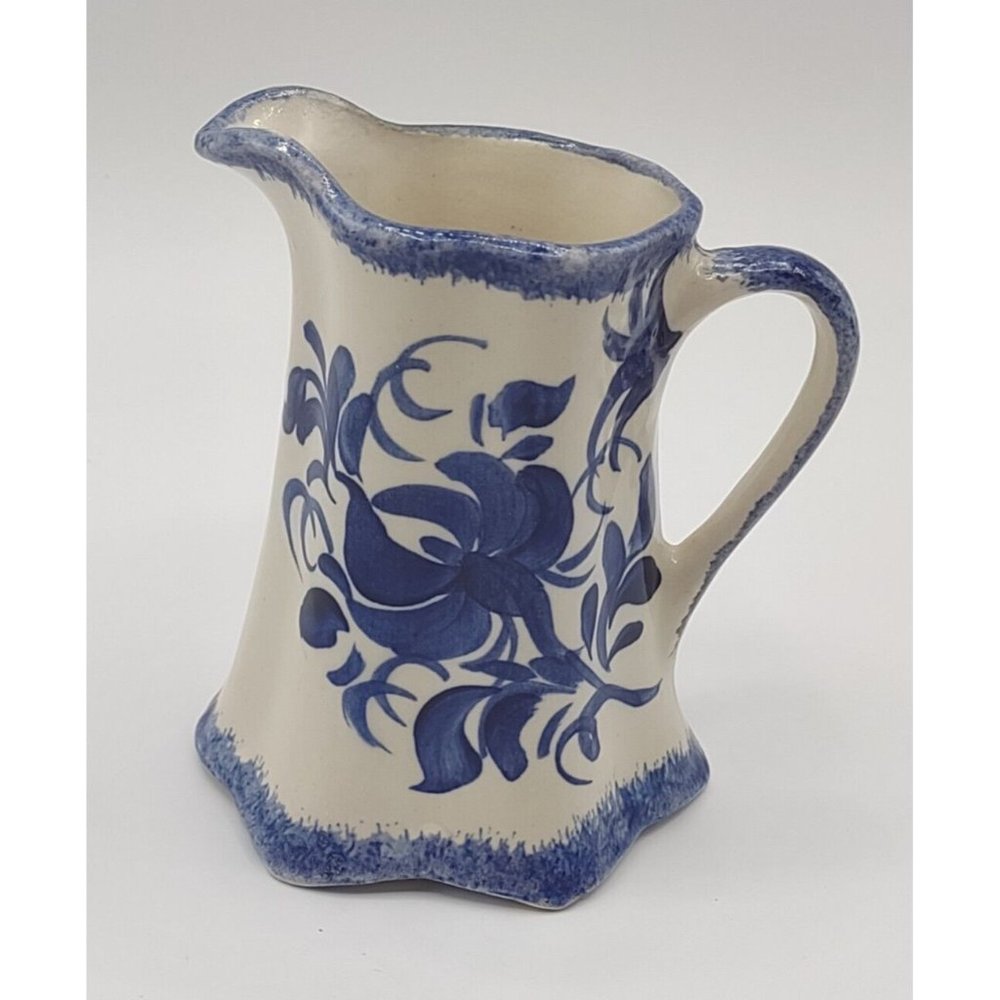VTG Cash Family BLUE RIDGE Pitcher hand painted Blue Flowers 1946 Erwin TN